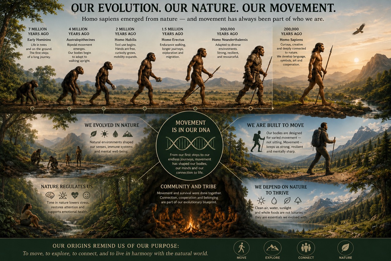 Human evolution, movement, and nature poster image preview.